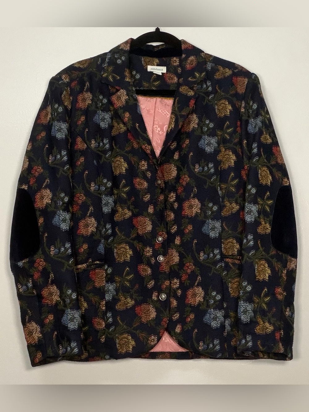 Sundance Navy Floral Quilted Blazer with Elbow Patches